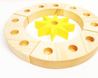Waldorf birthday ring celebration ring with star, waldorf star ring, waldorf spiral, wooden birthday candle holder, seasonal table decor