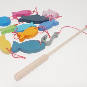 Wooden fishing set, fishing wooden toy, wooden fish toys, waldorf inspired, montessori, gift for kids, toddler wooden toy, christmas gift