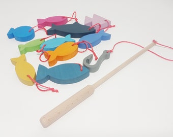 Holzspielzeug Angeln, Fischspielzeug aus Holz, Fischspielzeug aus Holz, Waldorf inspiriert, Montessori, Geschenk für Kinder, Holzspielzeug für Kleinkinder, Weihnachtsgeschenk