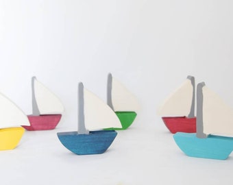 Juego de juguetes para barcos de madera, juguete para botes de madera, juego de juguetes de madera para veleros, juego imaginativo, inspirado en waldorf, juguete ecológico de madera, regalo para niños
