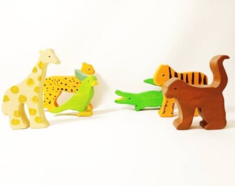 Exotic animals wooden toy set, waldorf inspired wooden animals, exotic animals play set, open ended play, christmas gift for kids, wood toy