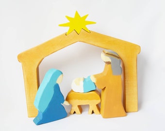 Belén de madera, set de figuritas de belén de madera, decoración de madera de navidad, recuerdo de navidad, decoración de navidad rústica, nacimiento de jesús