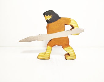 Caveman with spear wooden toy  figurine, waldorf inspired prehistoric period toys, imaginative play, open ended play toy gift for kids