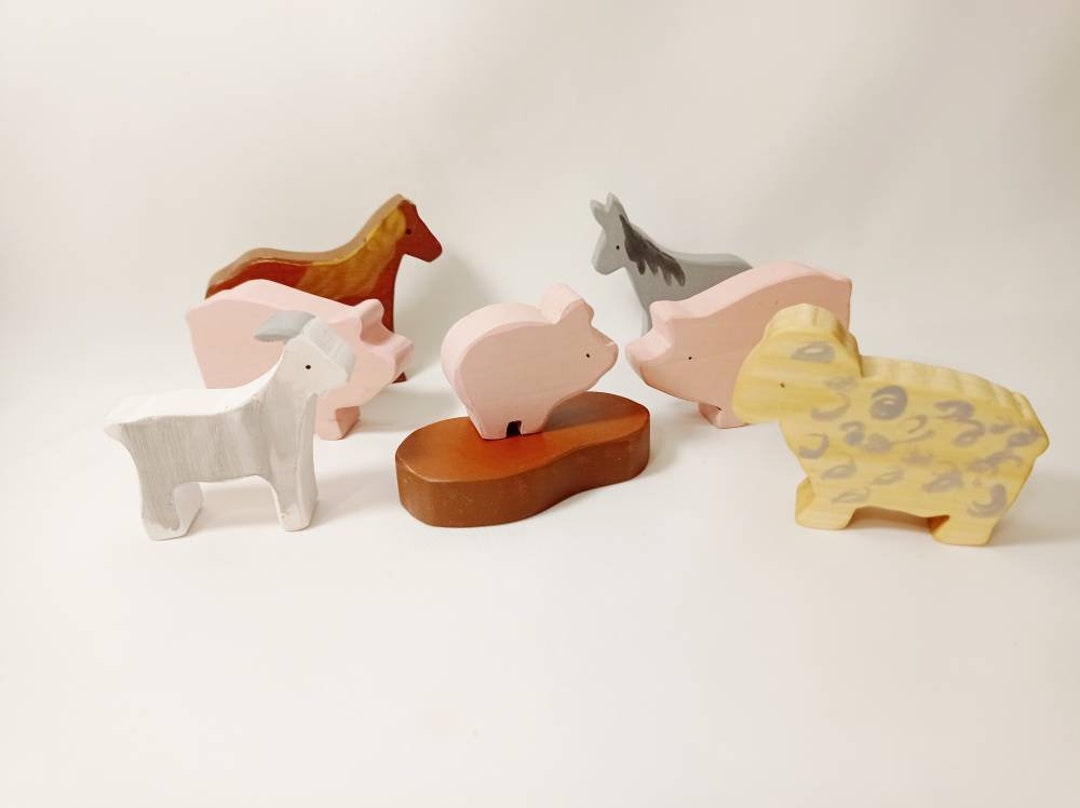 Farm Animals Wooden Toy Play Set Up, Waldorf Farm Animals, Wooden Play ...