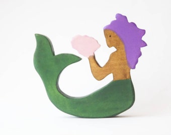 Sirena de madera, sirena, sirena de madera, juguete mitológico, de inspiración Waldorf, juguetes de madera inclusivos, regalo de cumpleaños para niños, sirenas