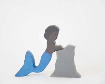 Sirena de juguete de madera, gente Waldorf, sirena Waldorf, juego de simulación, juego de juguetes de final abierto, juguete de madera de mundo en miniatura, juego de juguetes inspirado en Waldorf