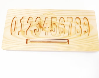 Wooden prewriting numbers tracing board, wooden educational montessori material, waldorf inspired, montessori, homeschool material to
