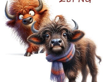 funny bison, watercolor, drawings for creativity, files for printing on any surface, 28 PNG with transparent background