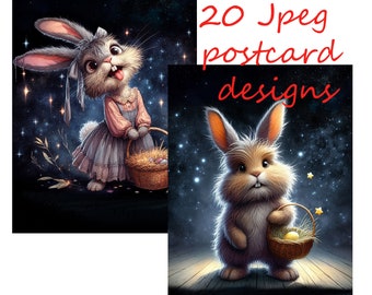 Images of a funny Easter bunny, images for your creativity, for printing on any objects, commercial use, 20 Jpeg