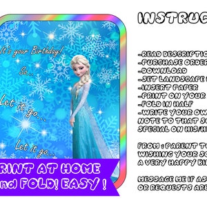 Födelsedagskort - Elsa Disney Frost födelsedagskort - Digitalt födelsedagskort - Ladda ner och skriv ut - Personligt meddelande - Grattis på födelsedagen