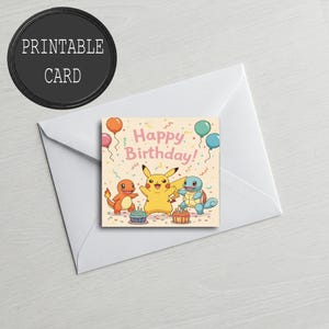 Carte d'anniversaire Pokémon - impression à la maison - carte d'anniversaire numérique - téléchargement et impression - note personnalisée - joyeux anniversaire