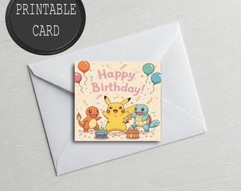 Pokemon Birthday Card - Print at Home - Digital Birthday Card - Download and Print - Personalized Note - Happy Birthday