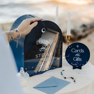 アクリルフロント付き天体ウェディングカードボックス、パーソナライズされたカードホルダー、カスタムウェディング記念品