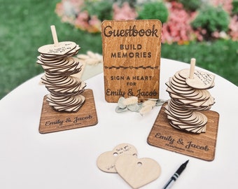 Wooden Personalized GuestBook Alternative for Wedding, Outdoor Ceremony Decorations, Rustic Style Reception Guest Book,Wooden Heart Wishes