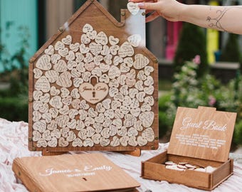Personalized Drop Box Guest Book Family House, Housewarming Party GuestBook,Rustic Wedding Guest Book Alternative, Wedding Ceremony Decor
