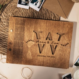 Wedding Guest Book,Personalized Wooden Photo Album,Wedding Scrapbook,5th Anniversary Gift,Rustic Wedding Wooden GuestBook,Family Memory Book