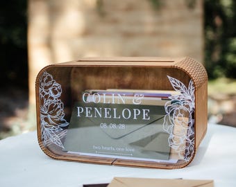 Acrylic Wedding Card Box, Wooden Personalized Box for Envelopes, Wedding Holder for Cards and Gifts, Adult Piggy Bank for Couple