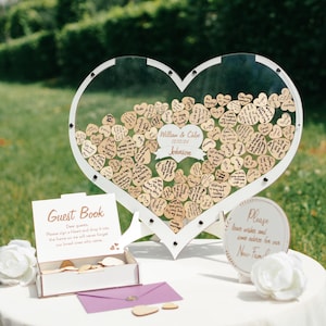 Personalized Wooden Wedding Guest Book Alternative, Sign-in Book for Wedding with Hearts, Wedding Ceremony Decor,Wedding Welcome Table Decor