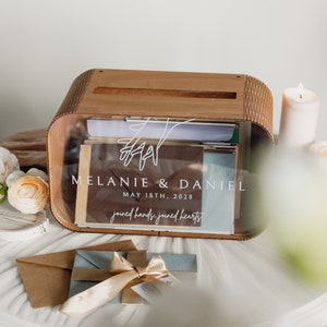 Boîte pour cartes de mariage en acrylique avec fente, boîte-cadeau de mariage rustique, boîte pour cartes en bois personnalisée, cadeau de mariage personnalisé, décoration de mariage bohème