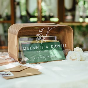 Scatola per biglietti in acrilico personalizzata, scatola per buste in legno per matrimonio, scatola per biglietti e regali, decorazione per tavolo di benvenuto, decorazione per cerimonia rustica Boho