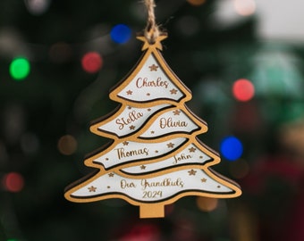 Christmas Gift For Grandma Grandpa, Custom Wooden Ornament For Christmas Tree, Personalized Name Engraved Ornament, Holiday Decoration Xmas