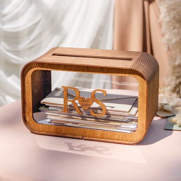 Boîte en bois personnalisée pour cartes de mariage, décoration de mariage, porte-cartes de mariage, boîte enveloppe rustique pour le 5e anniversaire