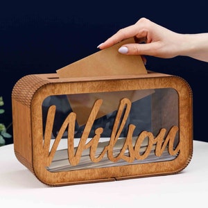 Pudełko na karty ślubne personalizowane, Drewniane pudełko na pamiątki, Fundusz na miesiąc miodowy, Niestandardowy przezroczysty pojemnik akrylowy ze szczeliną, Pudełko na pamiątki, Skarbonka