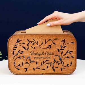 Caja de tarjetas de boda personalizada, Caja de recuerdos de madera, Caja de deseos de aniversario, Caja de recuerdos personalizada con ranura, Decoración de bodas, Fondo de luna de miel