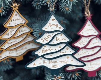 Family Christmas Tree Ornament, Rustic Home Holiday Decor, Merry Christmas, Housewarming Gifts for Friends, Christmas Crafts and Presents