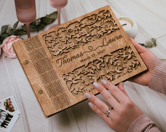 Wood Photo Album, Wedding Guest Book, Romantic Gift for Her, 5th Wedding Anniversary Gift, Personalized Gift, Family Album