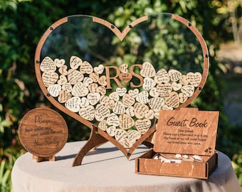 Cadeau de mariage personnalisé coeur mariage livre d'or alternative boîte de dépôt en bois bohème rustique décoration de fête 2024