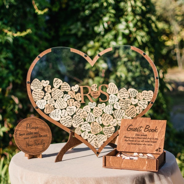 Personalized Wedding Gift Heart Wedding Guest Book Alternative Wooden Drop Box Boho Rustic Party Decor 2024