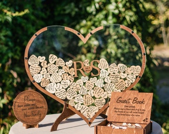 Personalized Wedding Gift Heart Wedding Guest Book Alternative Wooden Drop Box Boho Rustic Party Decor 2024