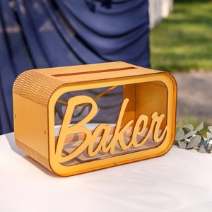 Hucha de madera personalizada, caja de tarjeta de boda de madera con ranura, contenedor de dinero personalizado, fondo de vacaciones, caja de donación, caja de recuerdo