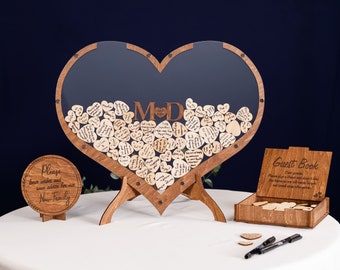 Personalized wedding guest book alternative, Unique wedding sign in book, Wooden heart shaped guestbook sign, Custom wedding decor