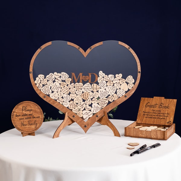 Personalized wedding guest book alternative, Unique wedding sign in book, Wooden heart shaped guestbook sign, Custom wedding decor