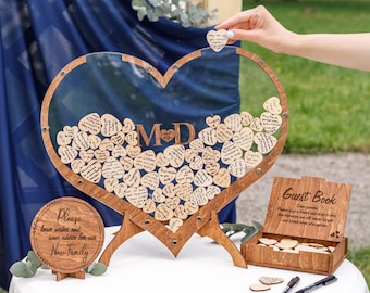 Wedding guest book sign in, Wedding welcome sign, Wooden guest book alternative, Drop box heart guest book, Rustic wedding decorations