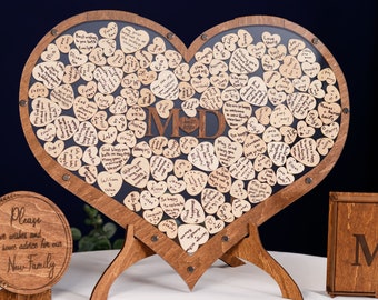 Alternative wedding box with wishes, Sign our guest book personalized, Rustic wedding ceremony decor, Wood wedding memory box