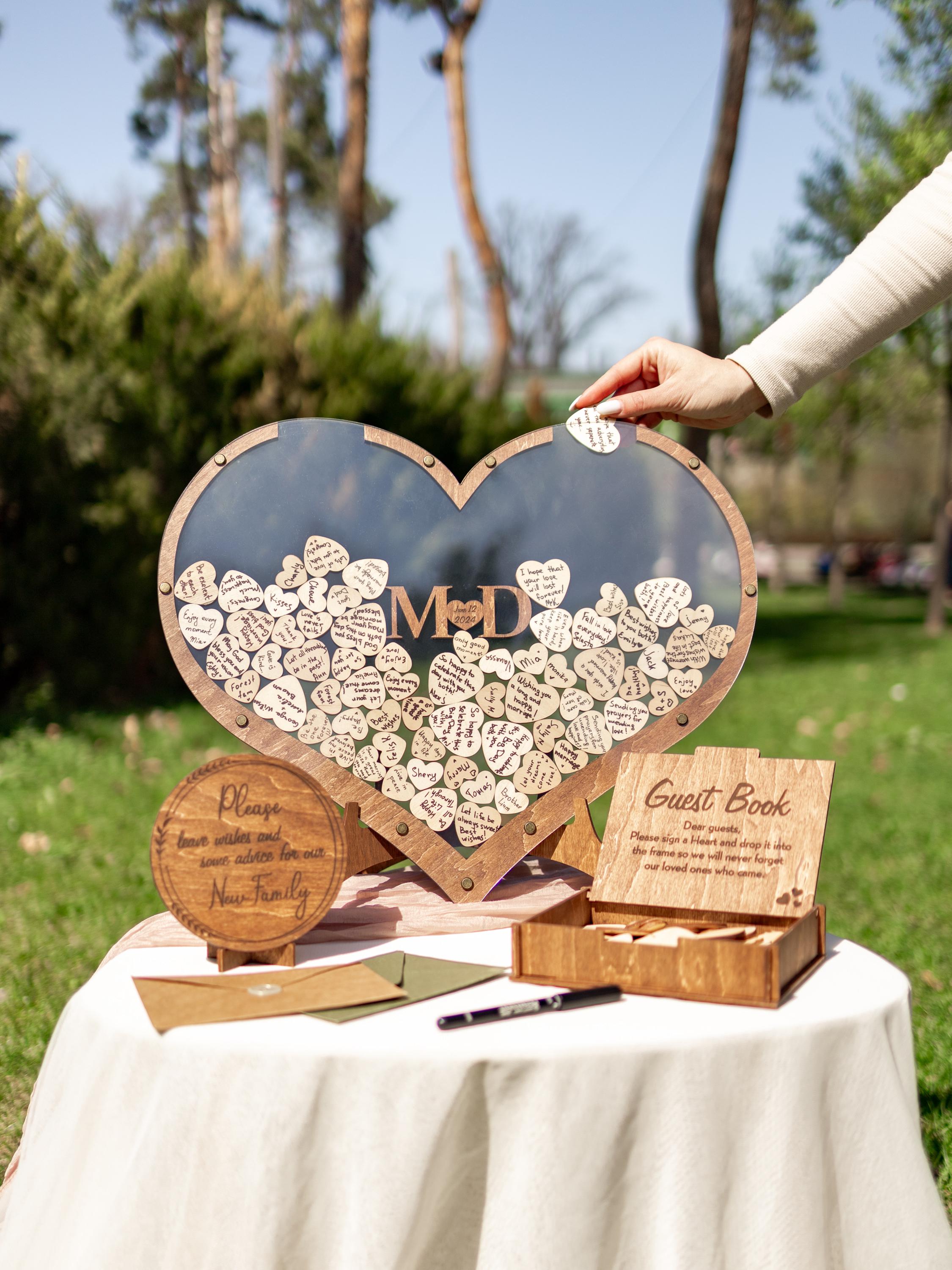 Personalized Wedding Guest Book Heart Shaped Wooden Guest Book Alternative Rustic Wedding Ceremony Decoration Welcome Table Decor