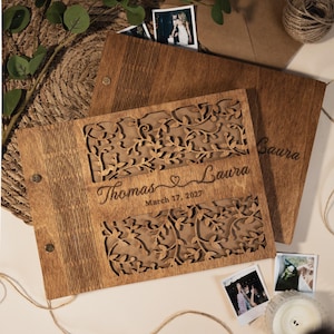 Traditional Personalized Wedding Guest Book, Wooden Photo Album,Wedding Scrapbook,Rustic Wedding Wooden GuestBook,Family Memory Book