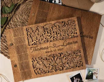 Traditional Personalized Wedding Guest Book, Wooden Photo Album,Wedding Scrapbook,Rustic Wedding Wooden GuestBook,Family Memory Book