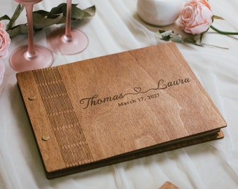 Personalized Wedding Guest Book, Wooden Album With Hardcover, Unique Photo Album, First Anniversary Romantic Gift For Couple
