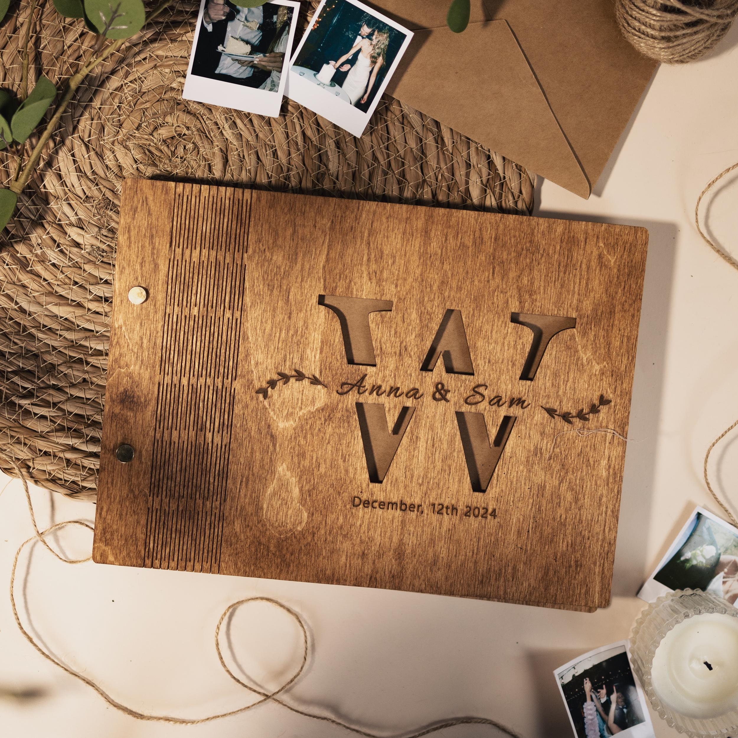 Wedding Guest Book,Personalized Wooden Photo Album,Wedding Scrapbook,5th Anniversary Gift,Rustic Wedding Wooden GuestBook,Family Memory Book