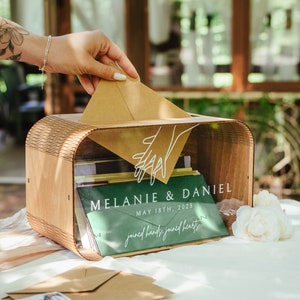 Caixa de cartão de casamento de acrílico, caixa de envelope de madeira para cartões de recepção e presentes, caixa de cartão de madeira para mesa de boas-vindas, decoração rústica de cerimônia
