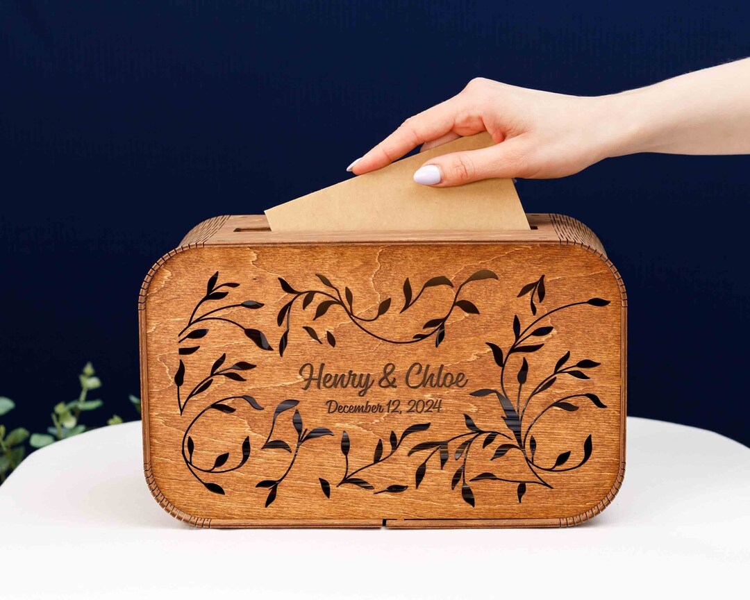 Wedding Card Box Personalized, Wood Memory Box, Anniversary Wishes Box
