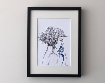 Blue Goo Girl, print of original ink drawing