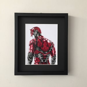 Daredevil, Matt Murdock, Portrait fan art print of ink and gouache painting