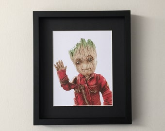 Baby Groot, Guardians Of The Galaxy 2, print of fan art portrait gouache painting