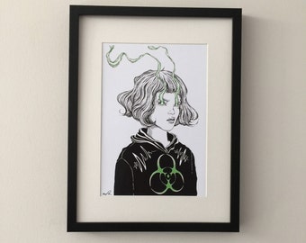 Alien Girl - print of ink drawing