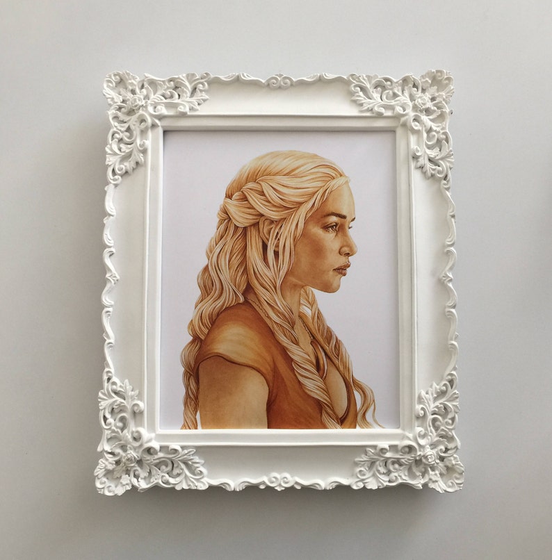 Portrait fan art gouache painting of Daenerys Targaryen, Game of Thrones, Emilia Clarke image 1